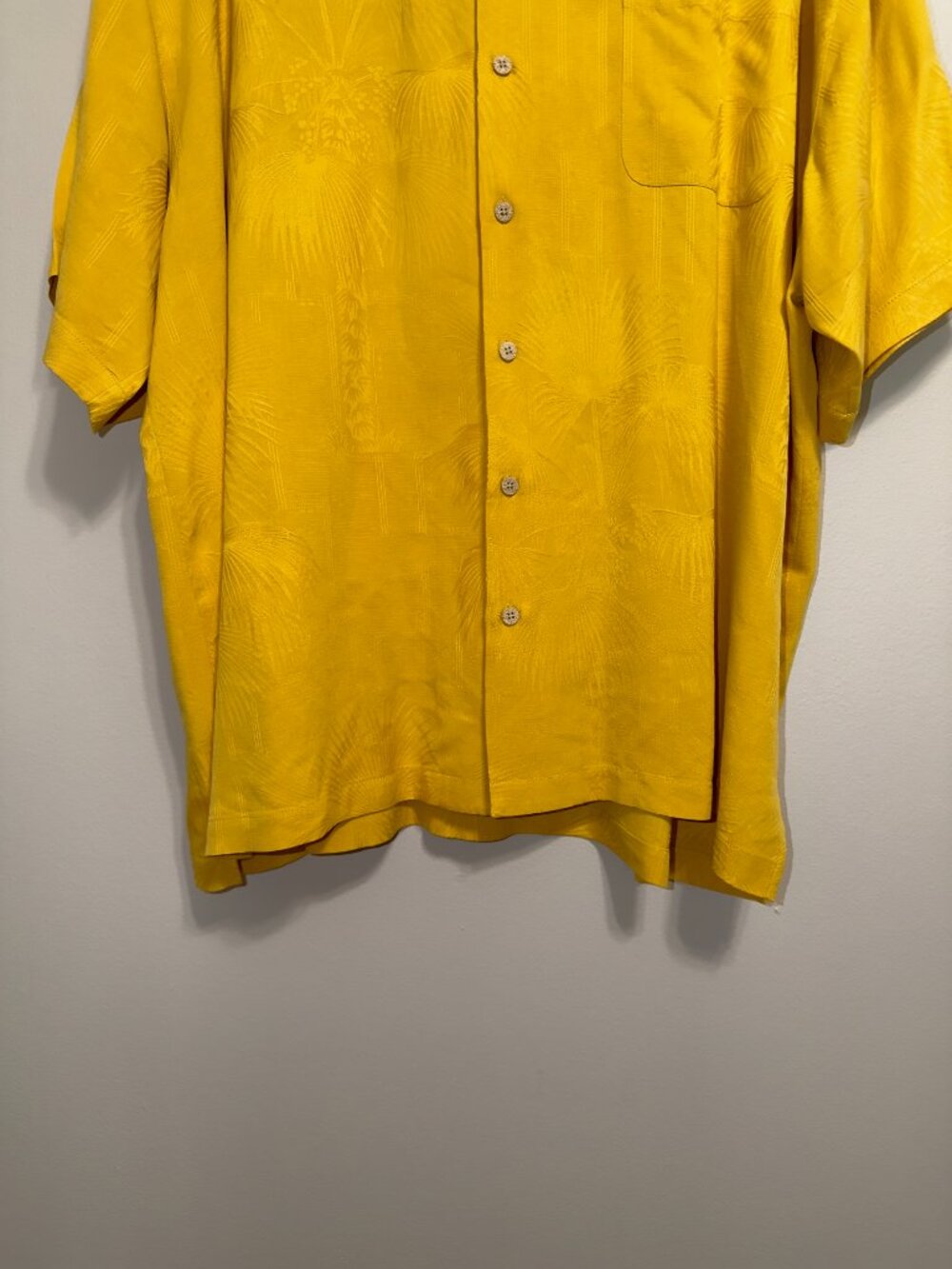 Tommy Bahama XXL Yellow Tonal Palm Leaf 100% Silk Short Sleeve Camp Shirt - Picture 5 of 7